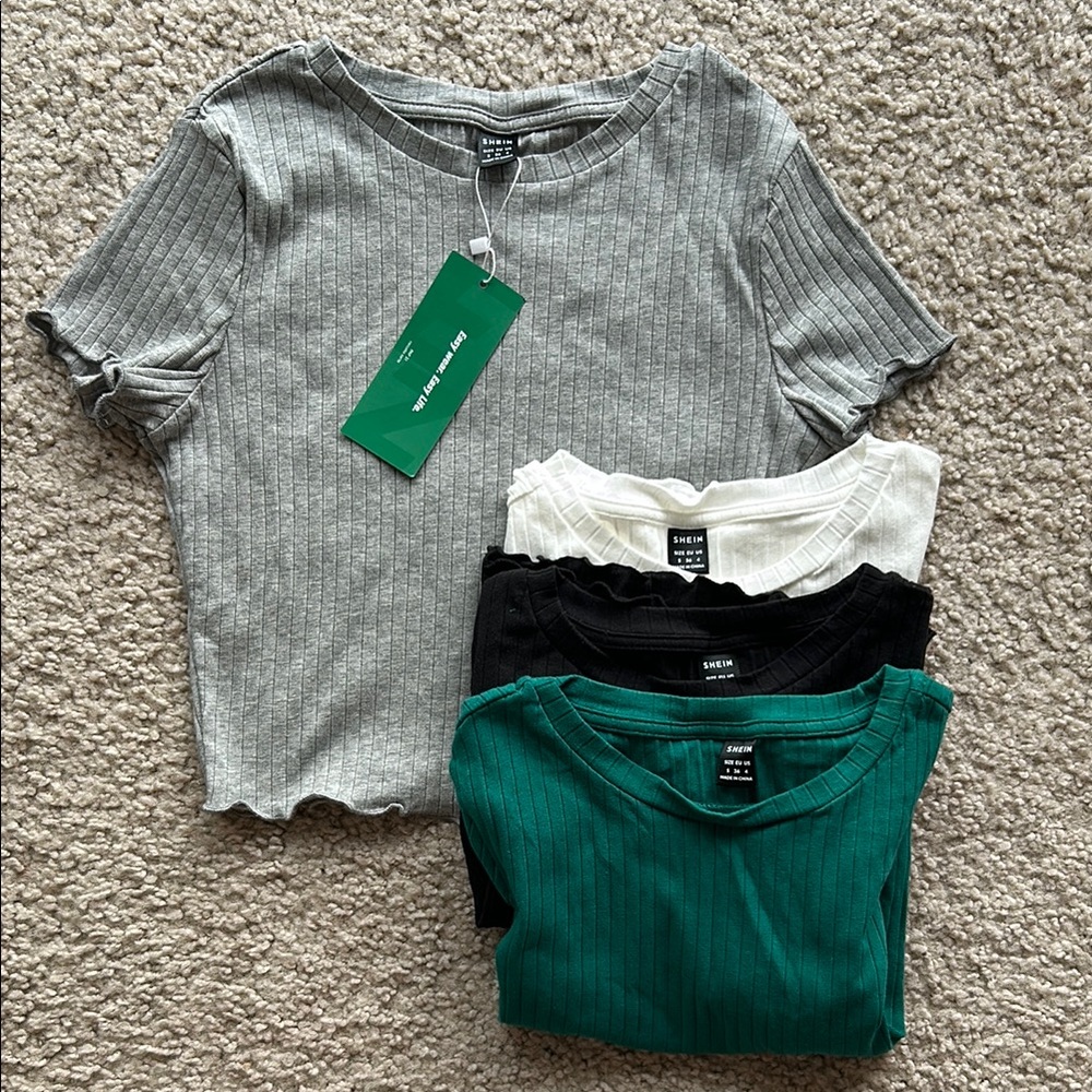 Ribbed Cropped Shirt with Lettuce Trim (4 Colors Available)